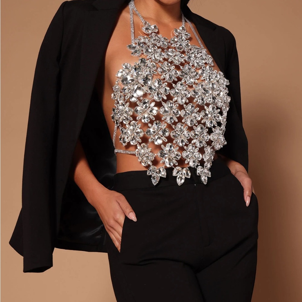 Mina Embellished Halter Top - Silver